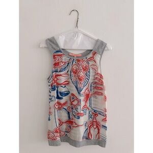 VILAGALLO Sea Life Motif Silk Tank Top | XS (36)